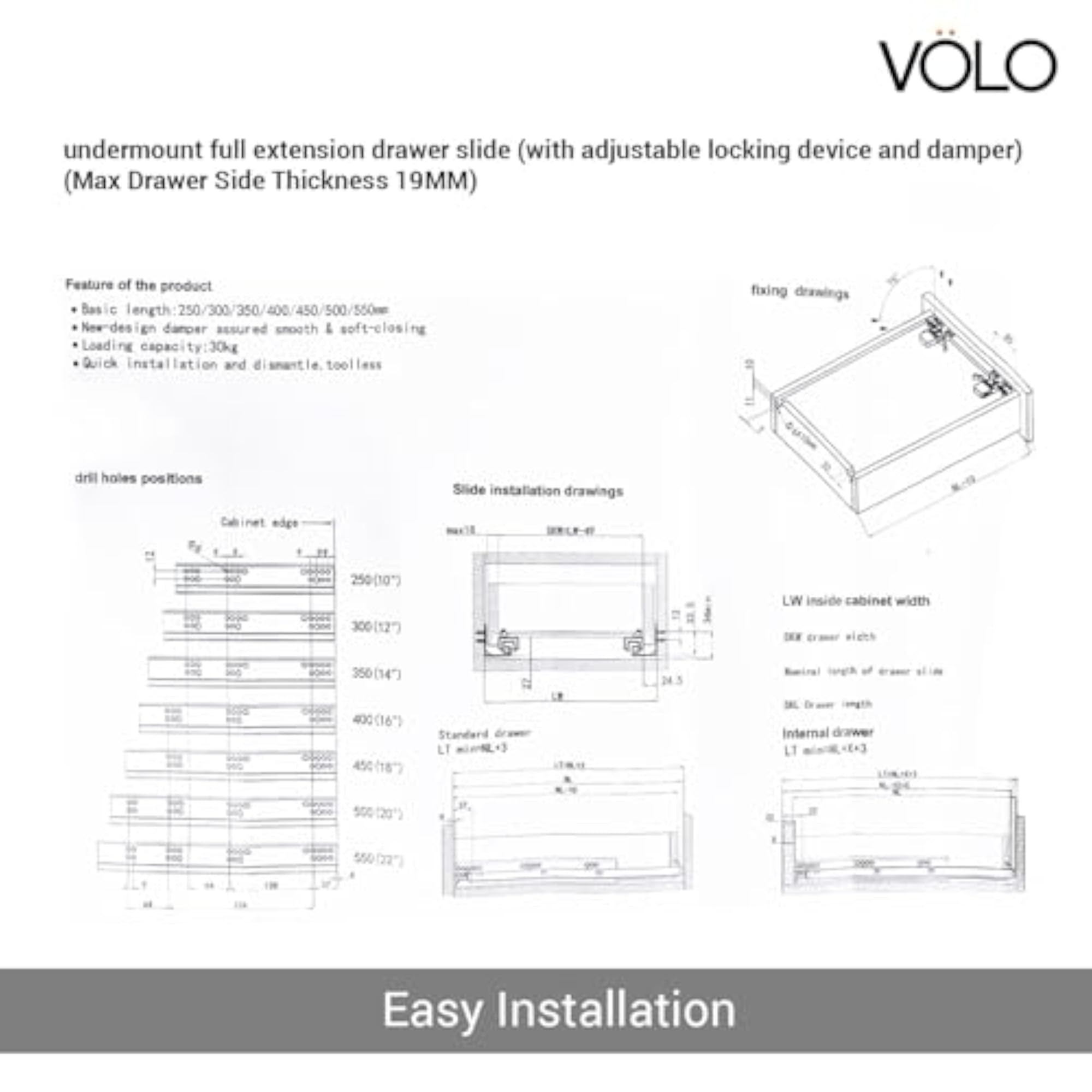 Undermount Drawer Slide Runner with Silent Soft Closing Hydraulic